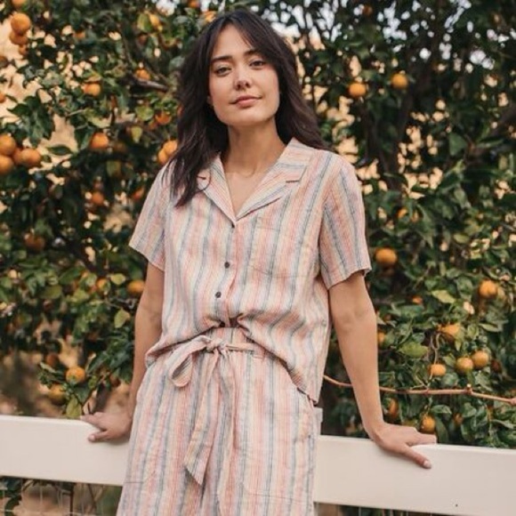 Marine Layer Karleigh Belted Short Rainbow Stripe Small pull on hemp high rise - Picture 5 of 13